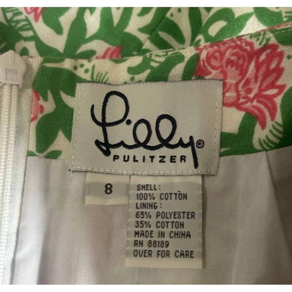 VTG Lily Pulitzer Cockatiel Parrot Floral A Line Green Pink Skirt Lined Womens 8 - Picture 6 of 6